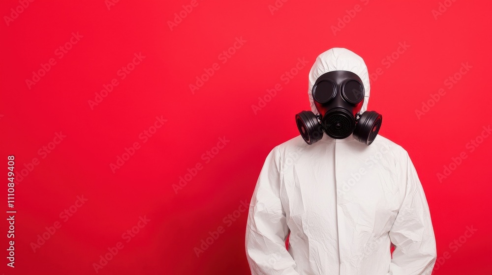 Person in protective suit with gas mask studio environment concept art Person in protective suit with gas mask studio environment concept art