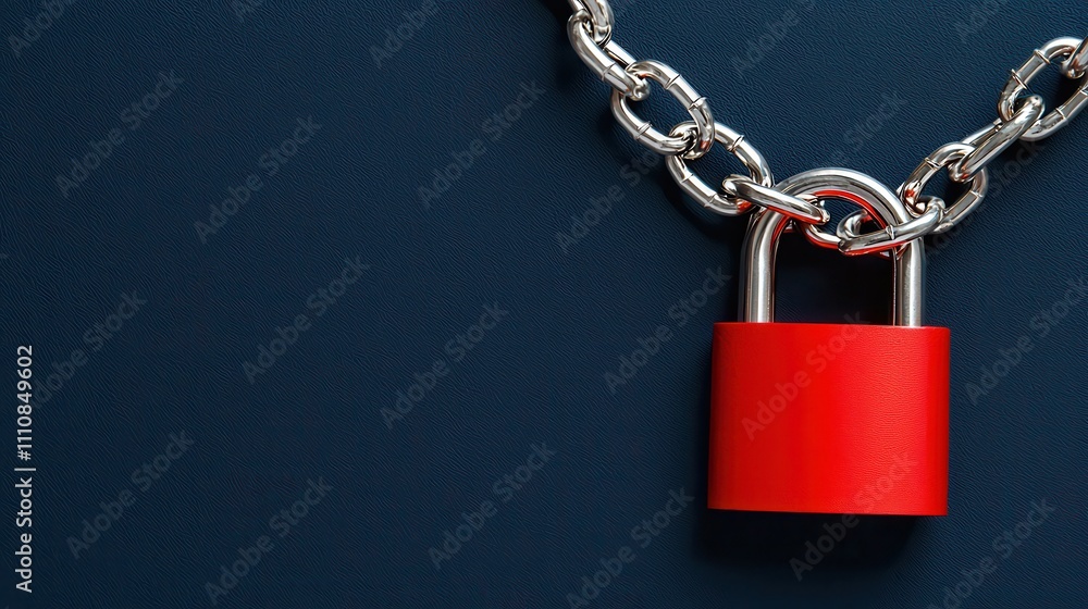 Red padlock on chain dark blue background security concept isolation Red padlock on chain dark blue background security concept isolation