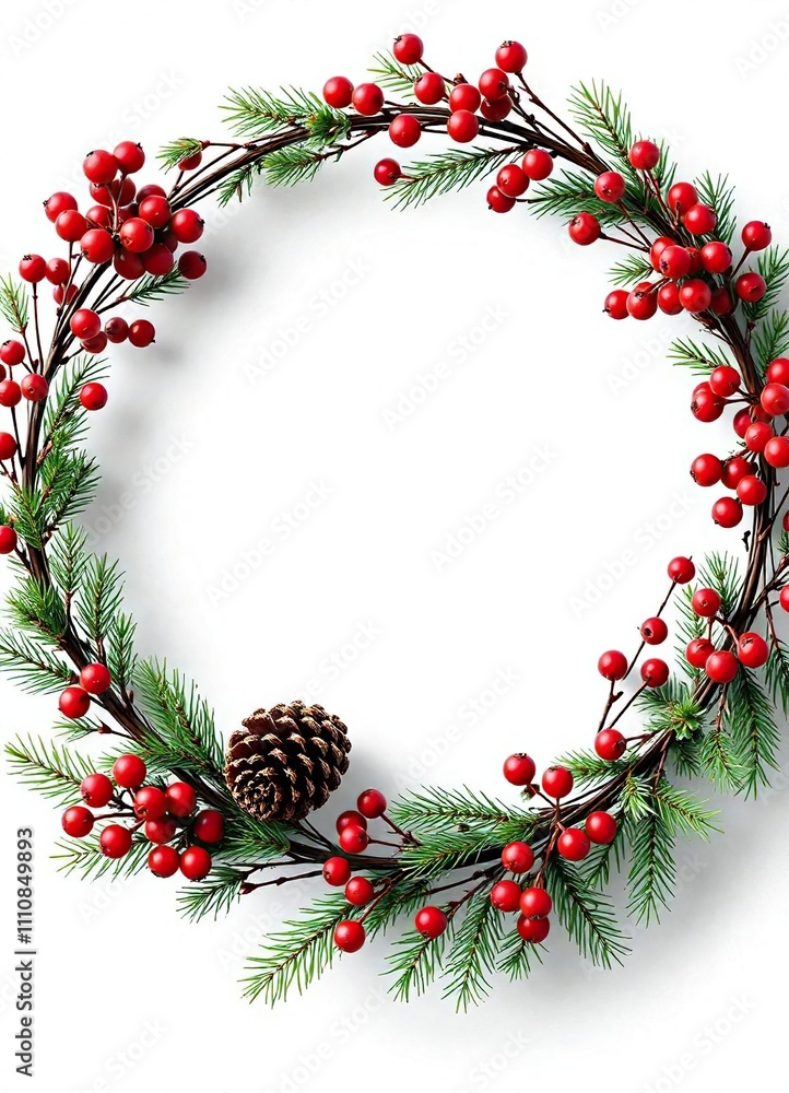 Red berry and pine cone wreath made of dried evergreen branches, Christmas wreaths, seasonal embellishments Red berry and pine cone wreath made of dried evergreen branches, Christmas wreaths, seasonal embellishments