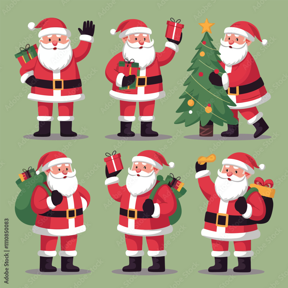 Christmas Santa Claus Vector Characters Bundle for Holiday Art and Graphic Design Projects. Christmas Santa Claus Vector Characters Bundle for Holiday Art and Graphic Design Projects.