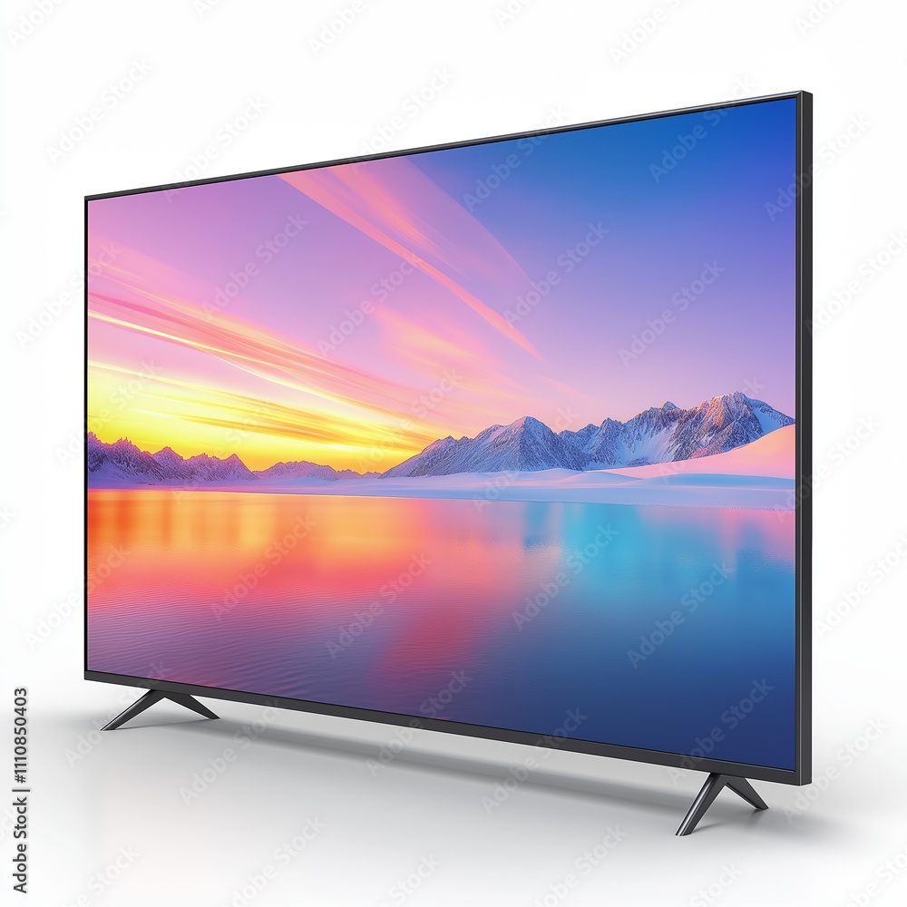 Fototapeta premium Ultrawide lcd monitor screen isolated on white background, Front view of television or computer screen on white background with work path.