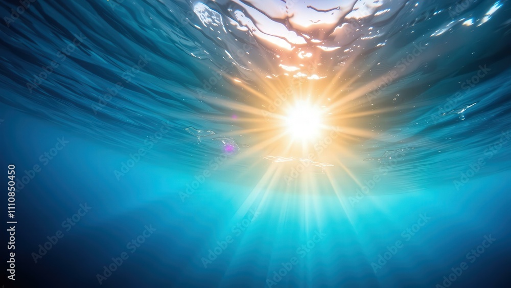 Serene Underwater Sunlight Radiance: Captivating Blue Ocean Depths Illuminated by Warm Golden Rays Serene Underwater Sunlight Radiance: Captivating Blue Ocean Depths Illuminated by Warm Golden Rays