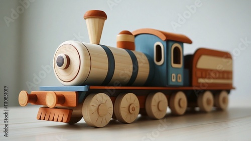 Wallpaper Mural A colorful wooden toy train featuring a classic design with round wheels and a prominent smokestack, perfect for imaginative play. Torontodigital.ca