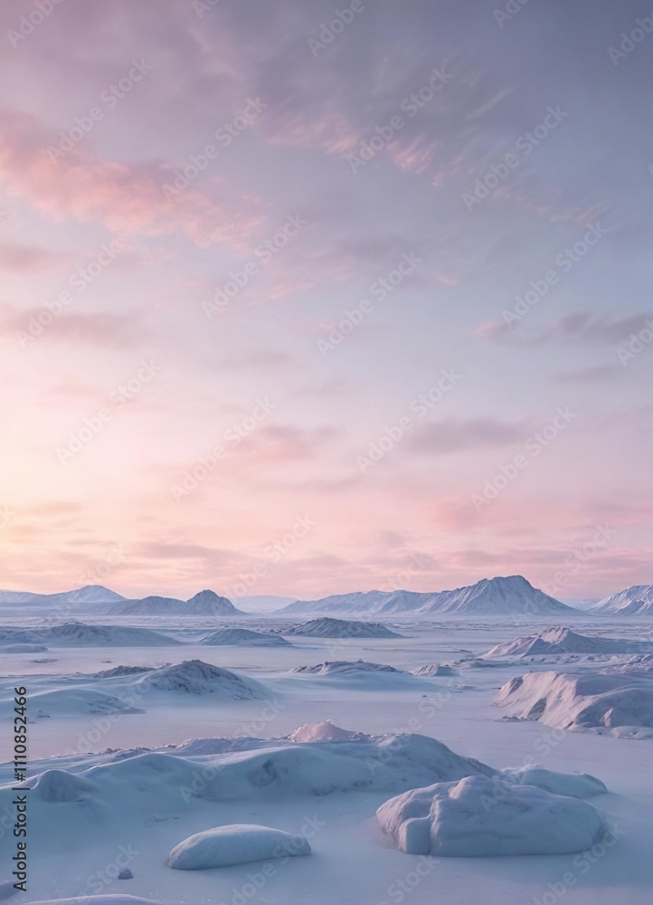 Obraz premium Soft pastel colors radiate from the arctic sky , pale colors, arctic terrain