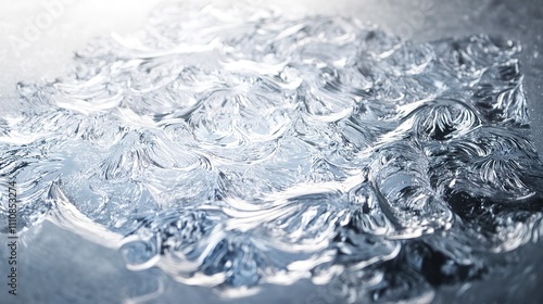 Frosty ice patterns on a glass surface, intricate and detailed texture