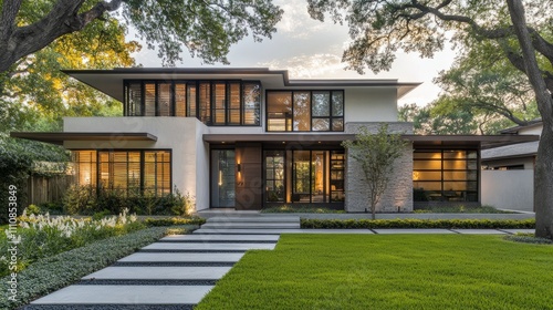 A sleek, modern home with outside shutters on windows, creating a balance of privacy, style, and functionality in its contemporary design.