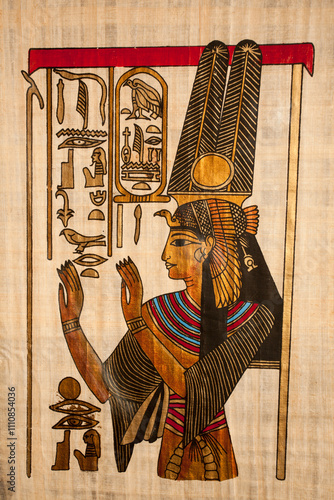 Artistic reproduction of ancient egyptian art on real papyrus photo