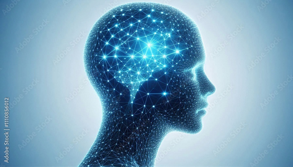 Digital head silhouette with glowing lines and nodes, symbolizing AI and neural networks Digital head silhouette with glowing lines and nodes, symbolizing AI and neural networks