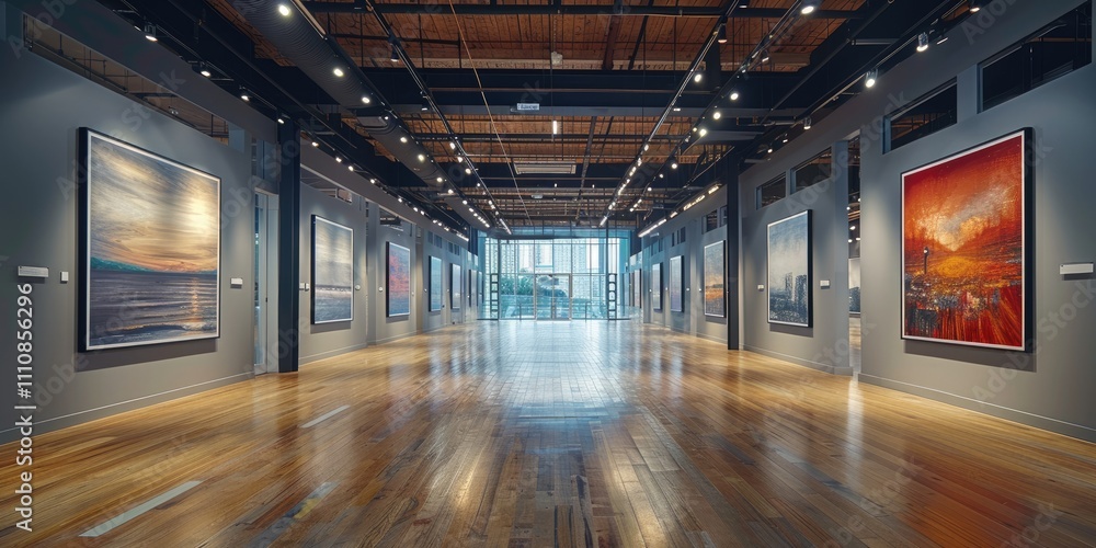 Explore the beauty of contemporary art at a spacious gallery with vibrant exhibits Explore the beauty of contemporary art at a spacious gallery with vibrant exhibits