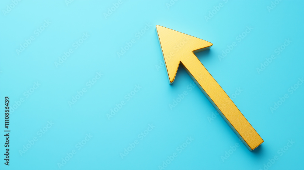 Bright yellow upward arrow on a minimalist blue background symbolizing growth, progress, and direction. Minimal business banner with empty copy space Bright yellow upward arrow on a minimalist blue background symbolizing growth, progress, and direction. Minimal business banner with empty copy space