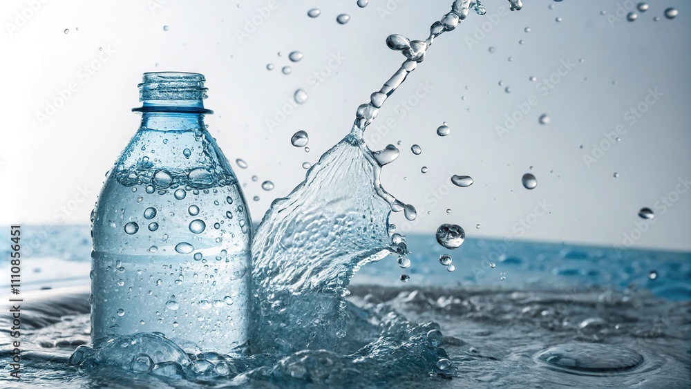 Water bottle with bubbly water slowly leaking out, fluid leakage, messy spill Water bottle with bubbly water slowly leaking out, fluid leakage, messy spill