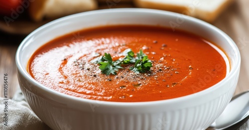 Warm Comforting Bowl of Creamy Tomato Soup. AI generated illustration.