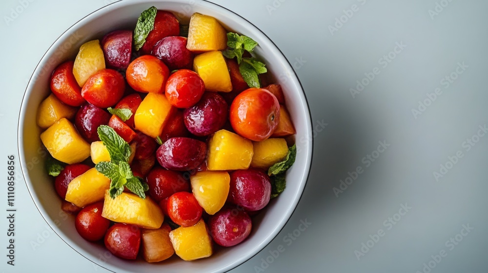 Colorful Mixed Fruit Salad in White Bowl Colorful Mixed Fruit Salad in White Bowl