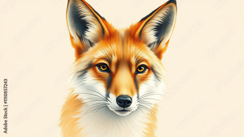 Obraz premium Watercolor portrait of a coyote's face with soft brushstrokes and delicate shading, nature, wild canines, coyote, close-up