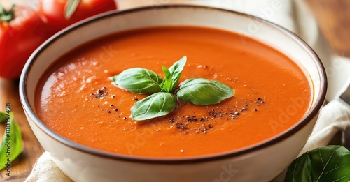 Warm Comforting Bowl of Creamy Tomato Soup. AI generated illustration.