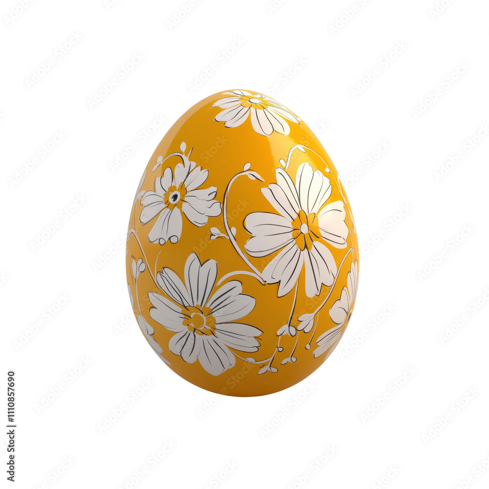 Yellow Easter Egg with White Daisy Floral Design Yellow Easter Egg with White Daisy Floral Design