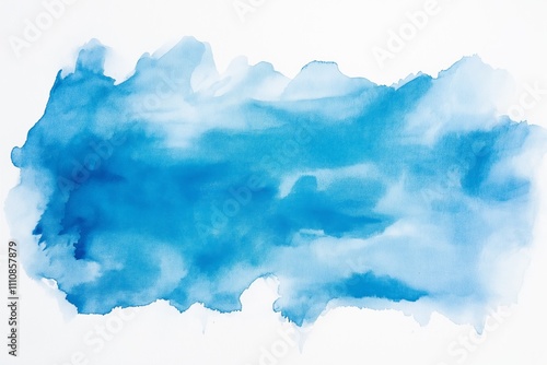 A blue watercolor brush stroke with a white background. The brush stroke is very thick and has a lot of texture