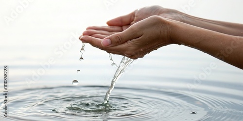 Water gently trickles down onto the fingers of a resting hand, forming a subtle flow, fingers, stillness, water, fluidity, quiet