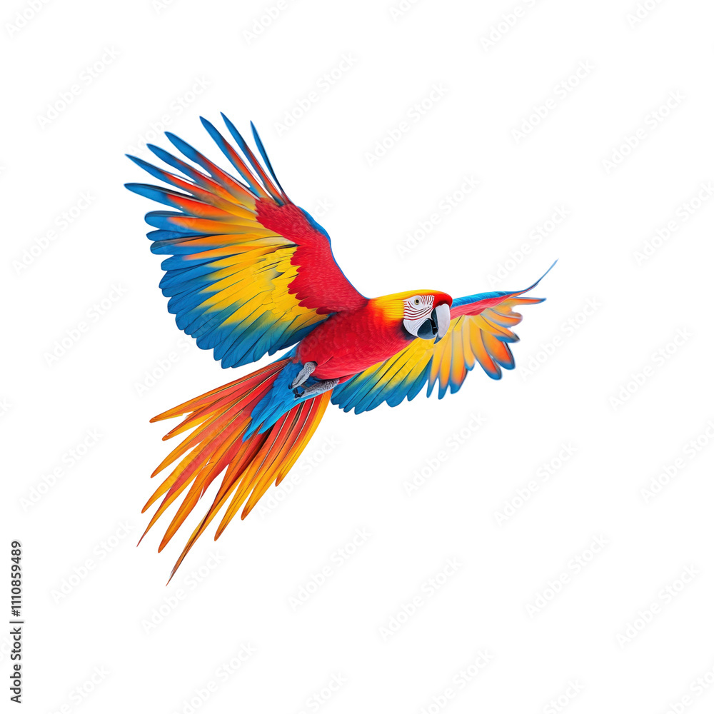 Fototapeta premium Scarlet Macaw in Flight Against White Background