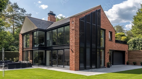 Stylish outside shutters on contemporary windows, adding a touch of elegance and privacy to the exterior of a modern home