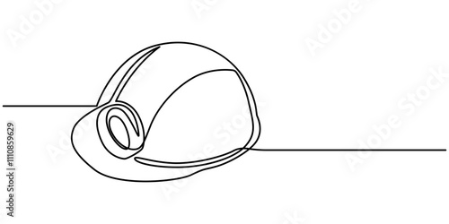 Minimalist Continuous Line Art of Safety Helmet Emphasizing Protective Gear, one line isolated vector object hard hat ,one line drawing of isolated hard hat, Continuous one line drawing safety helmet.