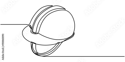 Minimalist Continuous Line Art of Safety Helmet Emphasizing Protective Gear, one line isolated vector object hard hat ,one line drawing of isolated hard hat, Continuous one line drawing safety helmet.