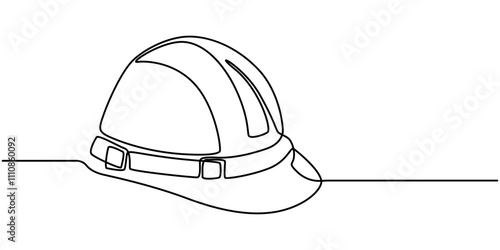 Minimalist Continuous Line Art of Safety Helmet Emphasizing Protective Gear, one line isolated vector object hard hat ,one line drawing of isolated hard hat, Continuous one line drawing safety helmet.