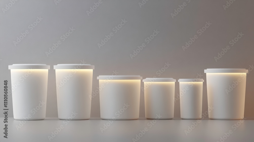 Aesthetic Display of Minimalistic White Containers in Various Sizes with Soft Lighting on a Neutral Gray Background for Modern Product Photography Aesthetic Display of Minimalistic White Containers in Various Sizes with Soft Lighting on a Neutral Gray Background for Modern Product Photography