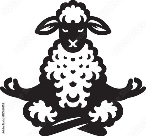 A sheep sitting in a meditative pose silhouette vector