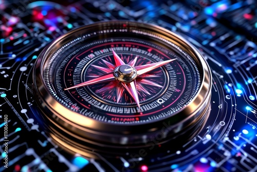 Wallpaper Mural A digital illustration of a compass with glowing elements and dynamic motion lines, symbolizing adventure and exploration Torontodigital.ca