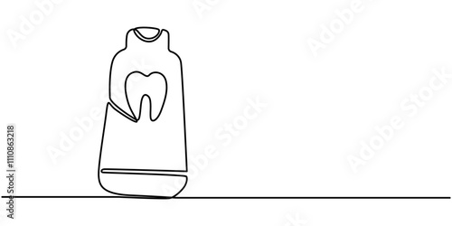 Continuous line drawing of toothbrush and toothpaste, object one line, single line art, vector illustration, Continuous one line drawing of close up of a toothpaste tube in silhouette on a white.