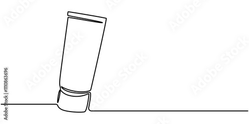 Continuous line drawing of toothbrush and toothpaste, object one line, single line art, vector illustration, Continuous one line drawing of close up of a toothpaste tube in silhouette on a white.