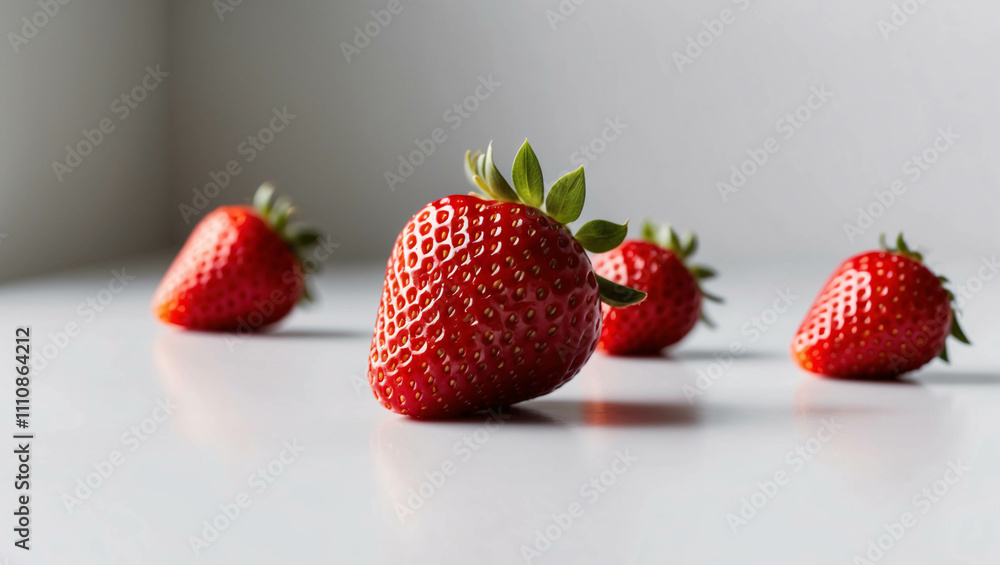 Red Strawberries on White Table with Minimalist Style for Simple and Fresh Meal Setup Red Strawberries on White Table with Minimalist Style for Simple and Fresh Meal Setup
