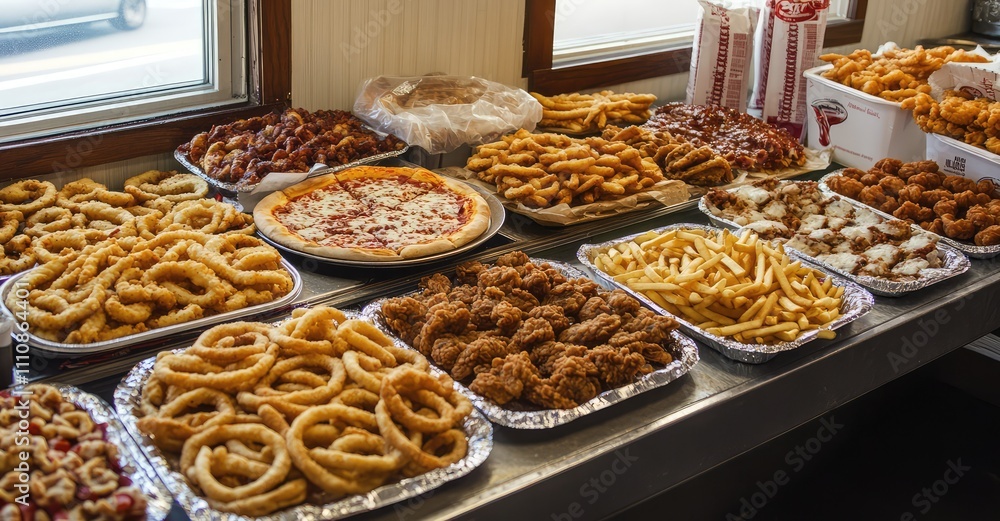 Assorted Take-Out Food. AI generated illustration. Assorted Take-Out Food. AI generated illustration.