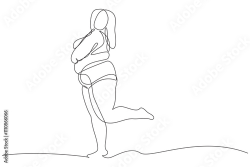 Body positive art. Beautiful curvaceous woman body continuous line drawing. Vector illustration