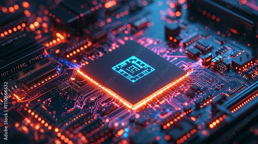 Illuminated Central Processing Unit on Circuit Board Illuminated Central Processing Unit on Circuit Board