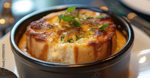 Premium Restaurant Bread Pudding. AI generated illustration.