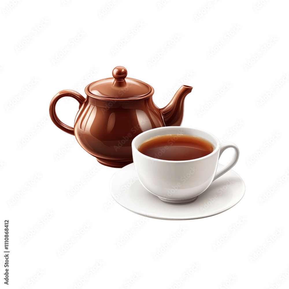 A Cozy Cup of Tea Brown Teapot and Teacup on Saucer A Cozy Cup of Tea Brown Teapot and Teacup on Saucer