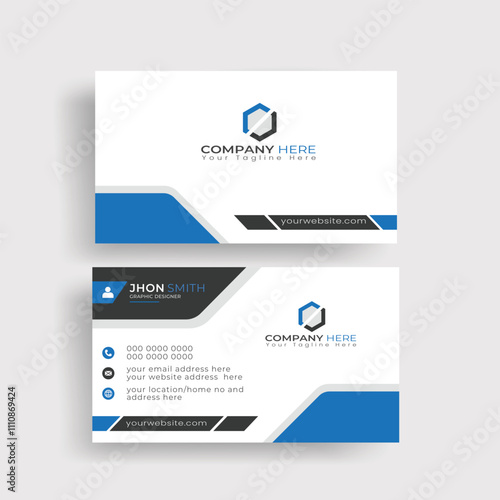 Modern and Clean professional business card template, blue & white business card design, Horizontal and vertical layout, abstract shape with simple visiting card design template
