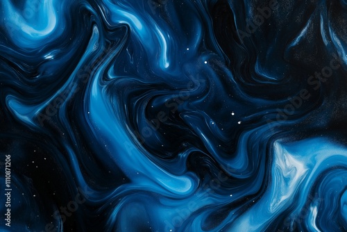 The image is a blue and white swirl with stars and a galaxy background. The blue and white colors create a sense of movement and depth, while the stars and galaxy add a sense of wonder and mystery