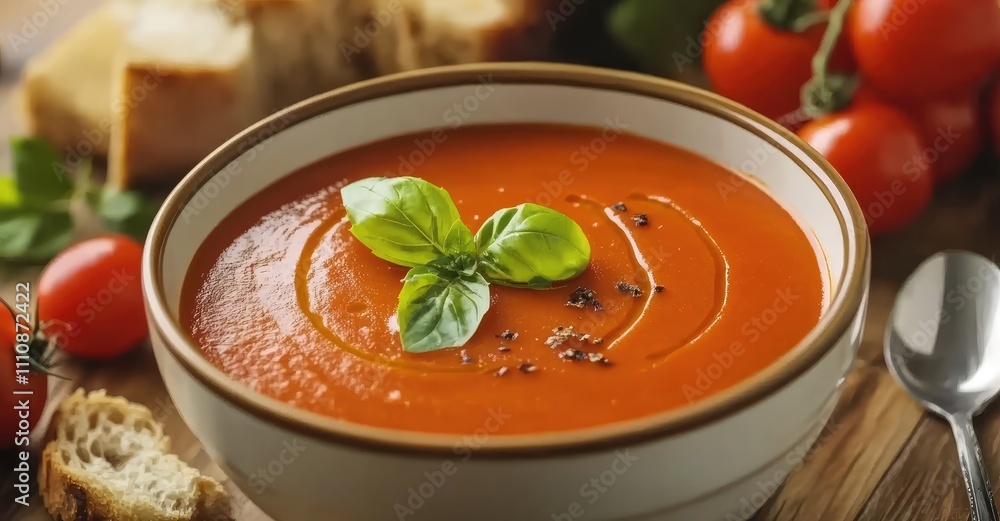 Warm Comforting Bowl of Creamy Tomato Soup. AI generated illustration. Warm Comforting Bowl of Creamy Tomato Soup. AI generated illustration.