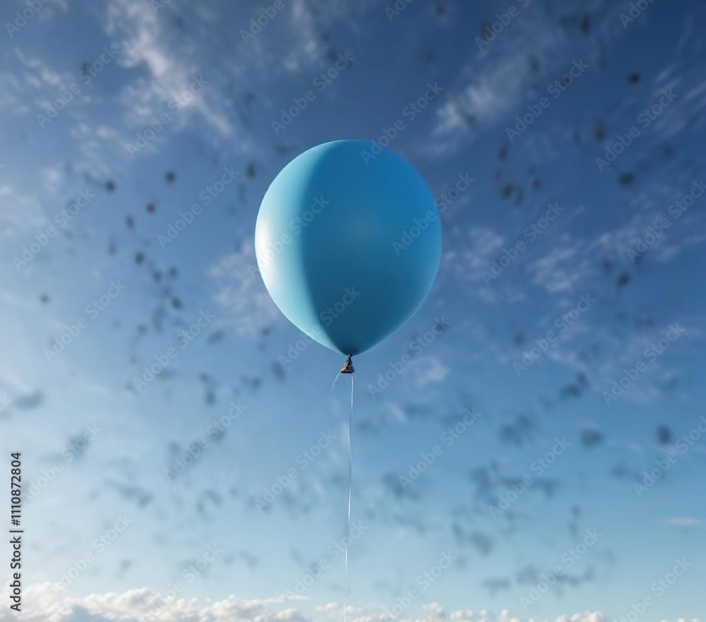 A colorful balloon hovering motionless on top of a bright blue sky with no clouds or other objects around it, serene environment, empty space A colorful balloon hovering motionless on top of a bright blue sky with no clouds or other objects around it, serene environment, empty space