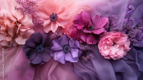 Floral elegance deep purple to pink gradient in soft textiles for home aesthetic