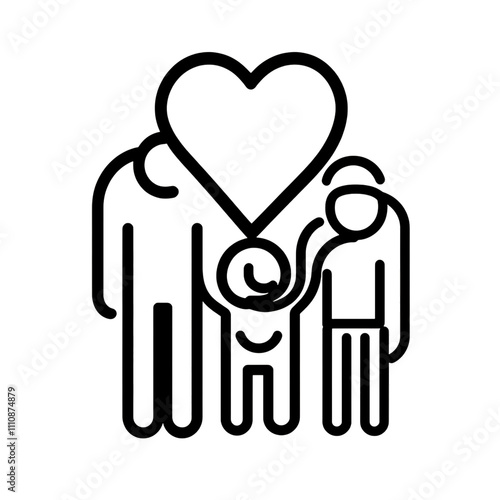 Line art illustration of family with heart and stethoscope. photo