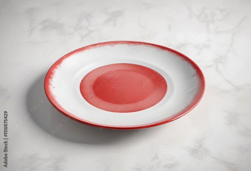 A delicate red plate placed on a soft white surface with subtle texture, elegant atmosphere, vintage look A delicate red plate placed on a soft white surface with subtle texture, elegant atmosphere, vintage look