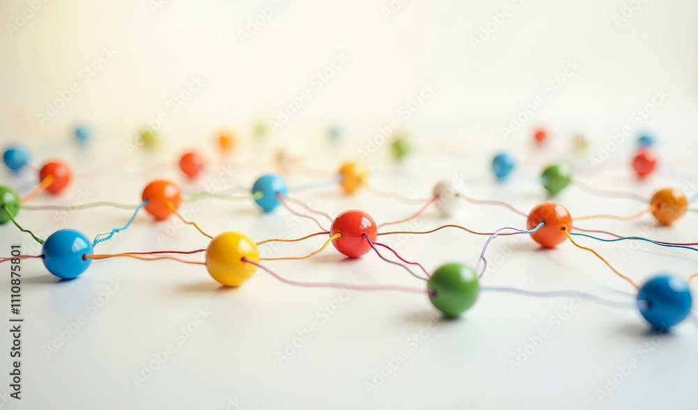 Multicolored spheres are connected by threads abstract background Multicolored spheres are connected by threads abstract background