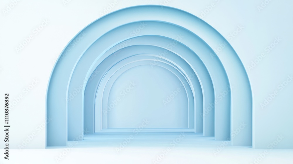 A serene, minimalist design featuring layered arches in soft blue tones, creating a sense of depth and tranquility. A serene, minimalist design featuring layered arches in soft blue tones, creating a sense of depth and tranquility.