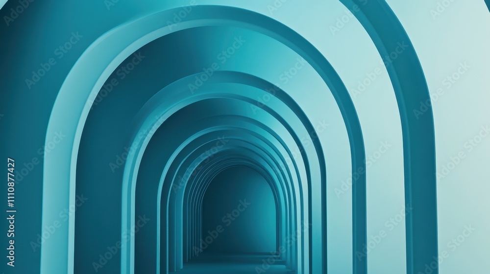A serene, blue-toned archway corridor creates a calming perspective, showcasing smooth curves and depth. A serene, blue-toned archway corridor creates a calming perspective, showcasing smooth curves and depth.