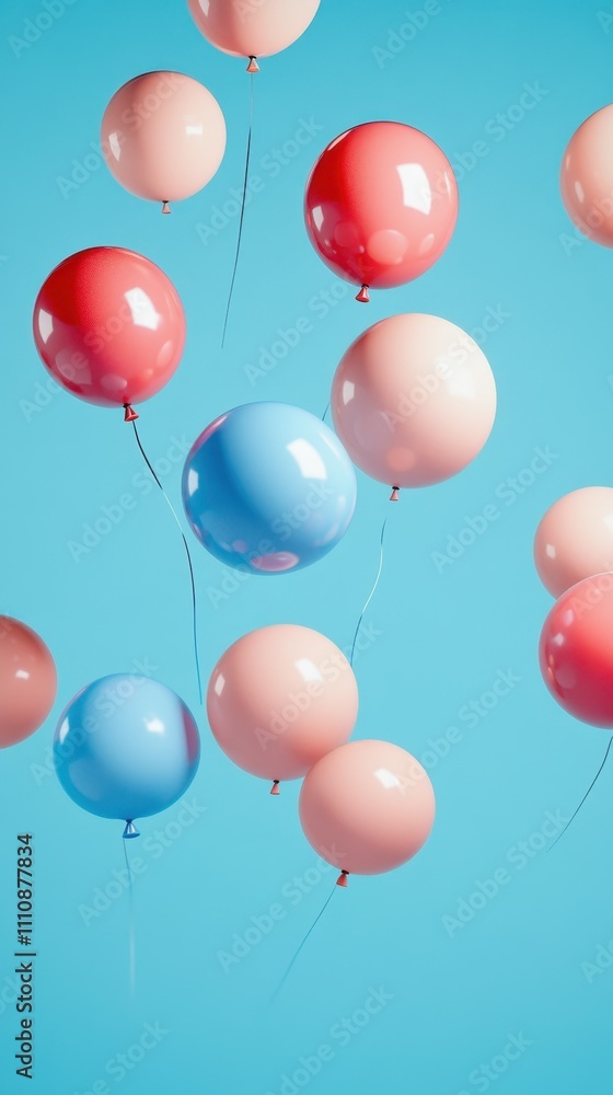 Joyful celebration colorful balloons ascend against a blue sky in aerial photography Joyful celebration colorful balloons ascend against a blue sky in aerial photography