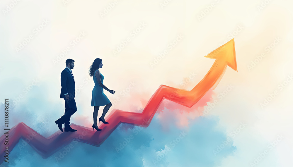 Business people holding growth arrow as a symbol working together, making a progress, successful way to move the business Business people holding growth arrow as a symbol working together, making a progress, successful way to move the business